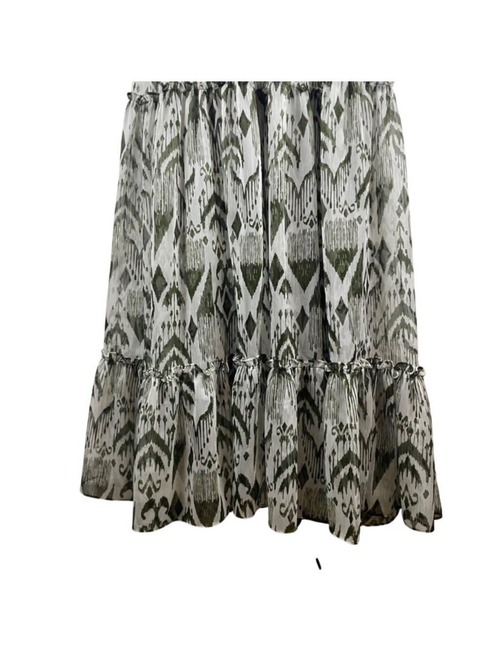 MISA Los Angeles Hadeya Green White Ikat Print Tiered Midi Dress Ruffles Small - Picture 12 of 13